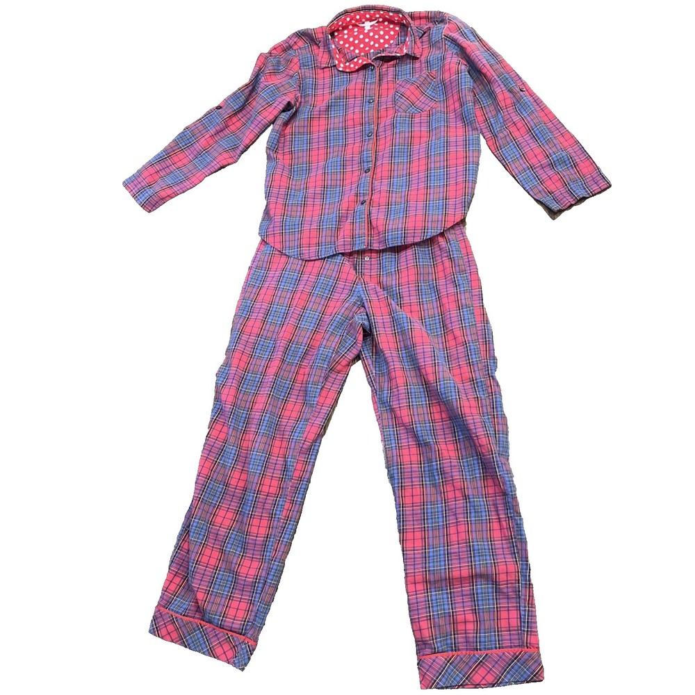 Victoria's Secret Pajama Set 2 Pc Women's Size Medium Red Blue Tartan Christmas